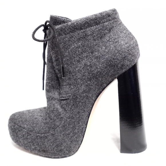 ALEXANDER WANG Charcoal Gray Wool Platform Ankle Boots - Picture 4 of 10